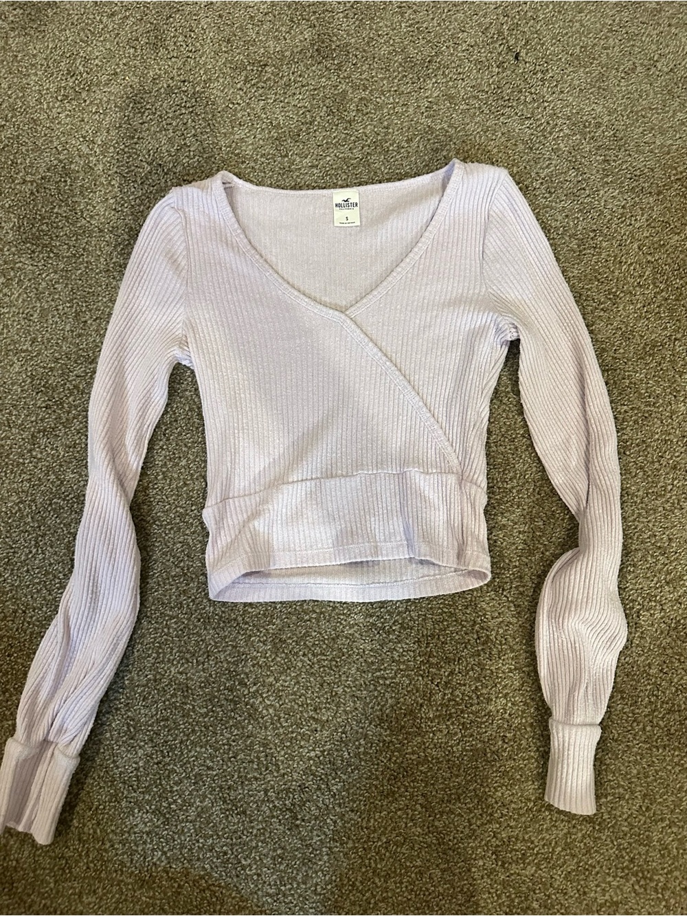 Hollister Light Lavender Ribbed Wrap-Style Long Sleeve Top
